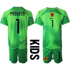 Nederländerna Remko Pasveer #1 Målvakt kläder Barn VM 2022 Hemmatröja Kortärmad (+ korta byxor)